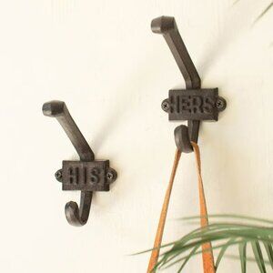 Set of 2 Cast Iron His and Hers Hooks NEW